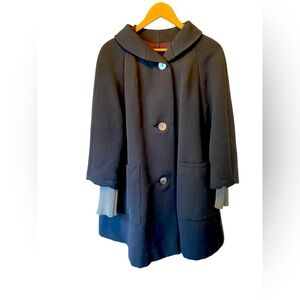 RARE 1950's A-LINE 3/4 SWEATER SLEEVE SWING COAT SATIN WOOL LINING PEARL BUTTONS